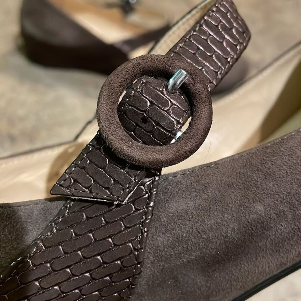 Amalfi by Rangoni Taupe Brown Suede Leather Wedge Mary Jane Shoe Womens 8.5N - Picture 11 of 13